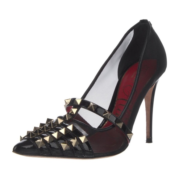 VALENTINO Rockstud Accents Mesh Fishnet Alcove Accents Pumps Black Size 38.5 NIB - Picture 1 of 8